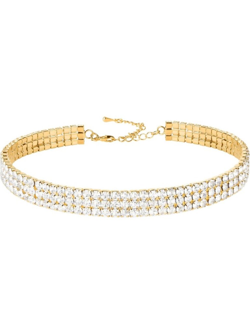 Rhinestone Choker Necklace for Women - 18K Gold Plated, 3 Row Sparkle Jewelry